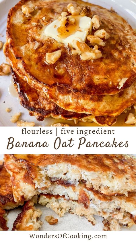 Five Ingredient Banana Oat Pancakes - Wonders Of Cooking Banana Pancakes Without Eggs, Oat Pancake Recipe, Flourless Pancakes, Sugar Free Pancakes, Gluten Free Banana Pancakes, Banana Bread Pancakes, Gluten Free Chocolate Recipes, Banana Oatmeal Pancakes, Banana Oat Pancakes