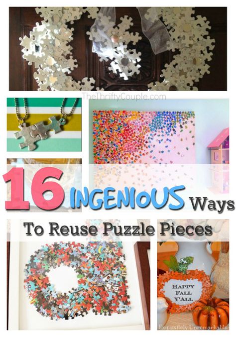 16 Ingenious Ways To Reuse Puzzle Pieces (Don't Throw Them Away!) | Kids Craft idea | Repurpose and recycle from around the house Craft Ideas With Puzzle Pieces, Puzzle Piece Crafts Diy, Puzzle Piece Canvas Art, Puzzle Piece Diy Crafts, Puzzle Pieces Wreath, Craft Puzzle Pieces, Jigsaw Puzzles Crafts, Recycle Puzzle Pieces Ideas, Projects With Puzzle Pieces