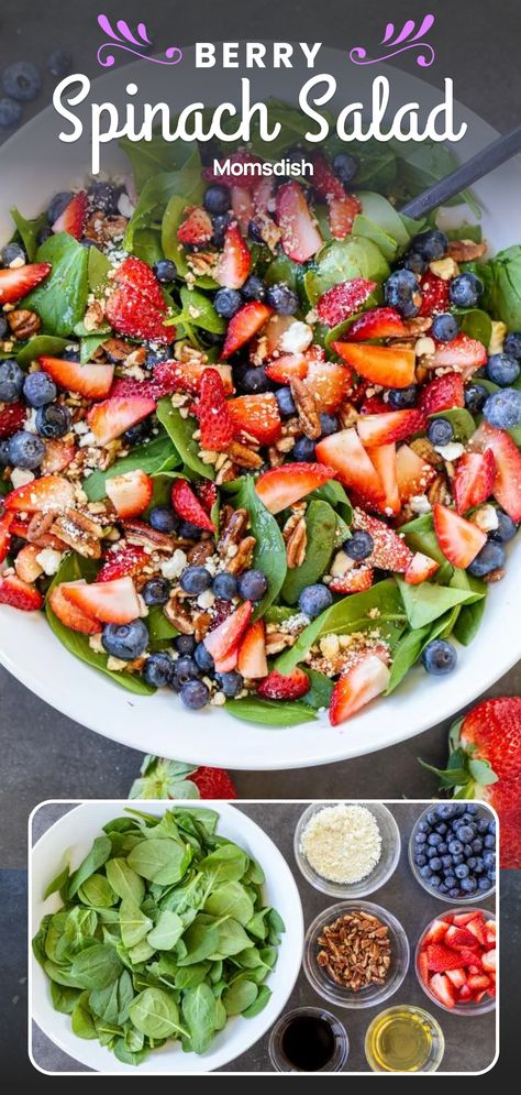 Berry Spinach Salad, Salad With Blueberries, Garlic Vinaigrette, Blueberry Salad, Spinach Salad Recipes, Fresh Salad Recipes, Berry Salad, Spinach Strawberry Salad, Best Salad Recipes