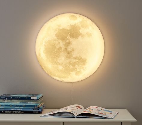 Lit Acrylic Moon | Pottery Barn Kids Moon Pottery, Fantasy Nursery, Acrylic Moon, Moon Nursery, West Elm Kids, Space Nursery, Led Tape, Moon Decor, Space Room