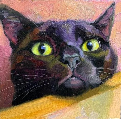 Gray Cat Painting, Black Cat Oil Painting, How To Paint Fur, Cat Painting Tutorial, Colorful Cat Painting, Katya Minkina, Black Cat Watercolor, Cat Oil Painting, Art Anatomy