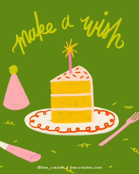 Birthday Celebration Illustration, Slice Of Cake Illustration, Birthday Border Design, Piece Of Cake Illustration, Cake Illust, Birthday Illustration Art, Wish Illustration, Birthday Digital Art, Cake Graphic