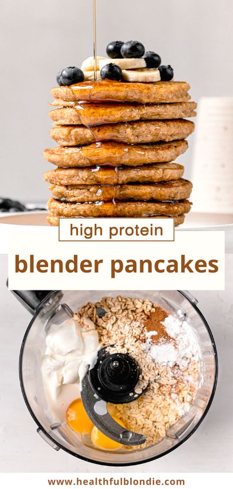 Protein Packed Oatmeal, Oatmeal Blender Pancakes, Yogurt Eggs, Oat Pancake Recipe, Easy Protein Pancakes, Greek Yogurt Eggs, Blender Pancakes, High Protein Pancakes, Greek Yogurt Pancakes