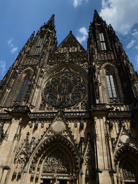 The St. Vitus Cathedral is located in Czech Republic, Prague. It’s a Gothic building, and is the most important church in Prague. #prague #gothiccathedral #czechrepublic #czechia Gothic Cathedral Exterior, Czechia Aesthetic, Prague Buildings, Goth Church, York Cathedral, Vampire Things, St Vitus Cathedral Prague, Gothic Chapel, Gothic Castles