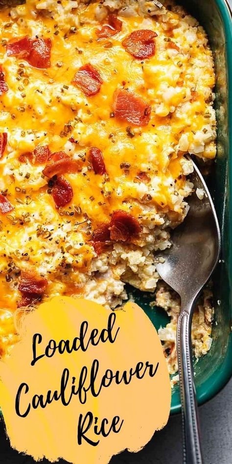 Loaded Cauliflower Rice, Riced Califlower Recipes, Casserole Thanksgiving, Cauliflower Rice Casserole, Keto Side Dish, Loaded Cauliflower Casserole, Loaded Cauliflower, Riced Cauliflower, Frozen Cauliflower Rice