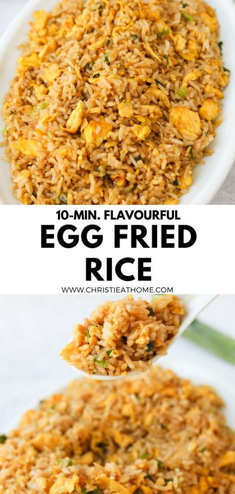 10 minute Easy Egg Fried Rice. Delicious, simple fried rice seasoned with soy sauce and sesame oil with eggs and green onions. This only requires 6 ingredients! #asian fried rice #chinese fried rice recipe #egg fried rice recipe easy #egg fried rice recipe easy videos Egg Fried Rice Recipe Easy, Rice With Soy Sauce, Rice Recipe Easy, Chicken Manchurian, Jasmine Rice Recipes, Fried Rice Recipe Easy, Rice Side Dish Recipes, Fried Rice With Egg, Making Fried Rice