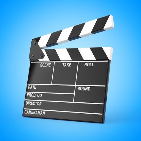 Movie slate clapper board on a blue back... | Premium Photo #Freepik #photo #clap-board #clapboard #clapper-board #movie-director Clap Board, Popcorn Stickers, Clapper Board, Movie Director, Background 3d, Blue Back, Cartoon Images, Tattoo Stencils, 3d Rendering