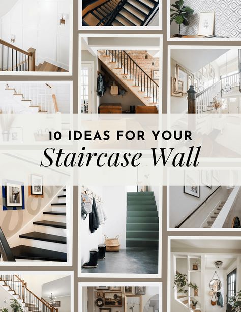 Tips and tricks for how to decorate you staircase wall Big Wall Stair Decor Ideas, Gallery Wall Ideas Stairs Stairways, Stairwell Wall Art Ideas, Wall Molding On Staircase, Statement Wall Staircase, Wall Of Stairs Decor, Wall Decor By Stairs, Going Up The Stairs Decor, Decor Ideas For Stairway Walls