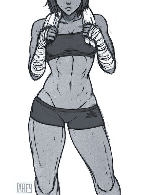 Strong Towel Around Neck, Shorts Sketch, Trening Sztuk Walki, Muscle Girls, Woman Drawing, Legend Of Korra, Hair Length, Female Character Design, Aang