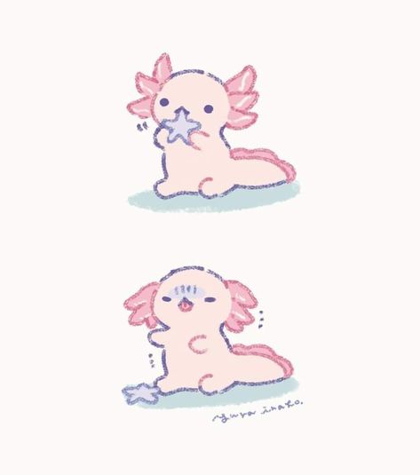 Kawaii Axolotl Drawing, Axolotl Cute, Cute Kawaii Animals, Cute Animal Drawings Kawaii, Cute Doodles Drawings, Cute Doodle Art, Kawaii Animals, Cute Easy Drawings, Cute Little Drawings