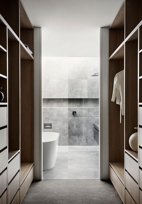 44 The Best Wardrobe Design Ideas that you Can Try - Matchness.com Bathroom Closet Designs, Design Closet, Walk Through Closet, Interior Design Minimalist, Walking Closet, Closet And Bathroom, Walk In Closet Design, Closet Layout, Bedroom Closet Design