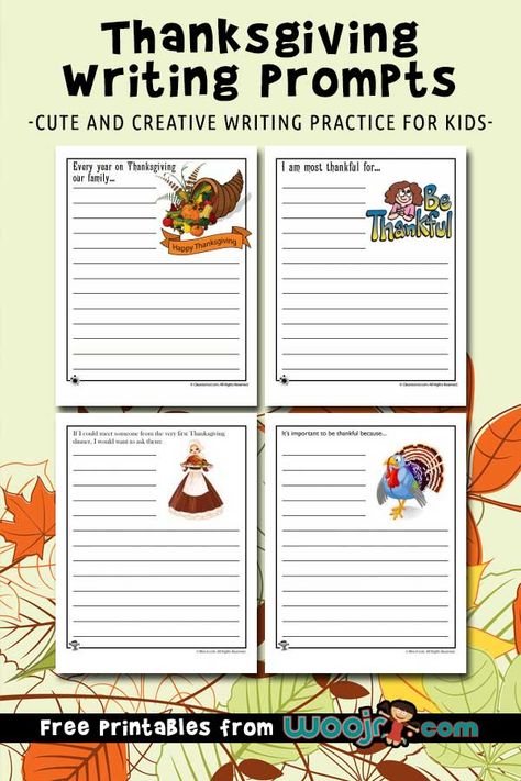 Thanksgiving Writing Prompts 2nd Grade, Thanksgiving Writing Activities Grade 3, Thanksgiving Writing Activities, Writing Practice For Kids, Thanksgiving Writing Prompts, Thanksgiving Writing Activity, Creative Writing Worksheets, Thanksgiving Stories, Kindergarten Writing Prompts