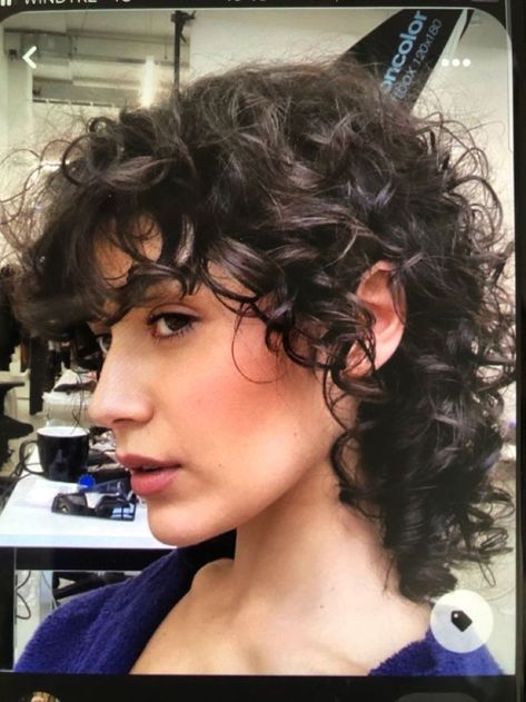 Fem Mullet Curly, Curly Shag Pixie Haircut, Short Curly Hair Mullet Woman, Shaggy Short Hair Curly, Curly Short Shag Haircut, Wolf Cut Short Curly Hair, Short Shag Curly Hair, Short Curly Shag Haircut, Non Binary Haircuts Curly