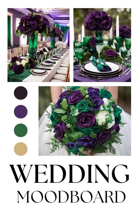 Deep Green And Purple Wedding, Black Gold Purple Green Wedding, Emerald Green Purple Gold Wedding, Emerald Green And Dark Purple Wedding Theme, Emerald Green And Purple Wedding Decor, Green And Purple Fall Wedding, Emerald Green And Purple Wedding Theme, Purple And Emerald Wedding, Forest Green And Purple Wedding