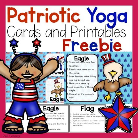 Kids Yoga - Loving this! 4th of July Kids Yoga | This is fun to do, plus a little bit of learning at the same time! | Patriotic Yoga Freebie | Pink Oatmeal | YogaKiddos, teacher, Gail Pickens-Barger, https://yogawithgaileee.com highly recommends it! 4th Of July Movement Activities, 4th Of July Theme Preschool Activities, Patriotic Classroom, Yoga Pose Ideas, Pink Oatmeal, Memorial Day Activities, Patriotic Activities, America Theme, Music Camp