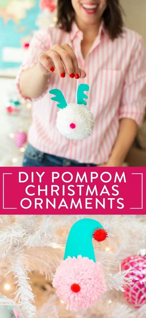 A super cute DIY idea to make with your friends or your kids! These DIY pompom Christmas ornaments look adorable on a tree and are perfect for your holiday decor. Add them as decorations to trees, doorknobs, wreaths, or make them into a garland. Click to get the easy tutorial. Pom Pom Ornaments, Diy Christmas Tree Garland, Ornaments For Kids, Christmas Crafty, Pom Pom Crafts, Christmas Tree Garland, Christmas Projects Diy, Ornament Tutorial, Crafty Gifts