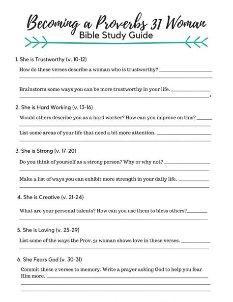 Proverbs 31 Woman free printable bible study Women's Bible Study, A Proverbs 31 Woman, Girl Bible Study, Bible Study Activities, Printable Bible Study, Bible Study Worksheet, Bible Worksheets, Study Topics, Bible Study Topics