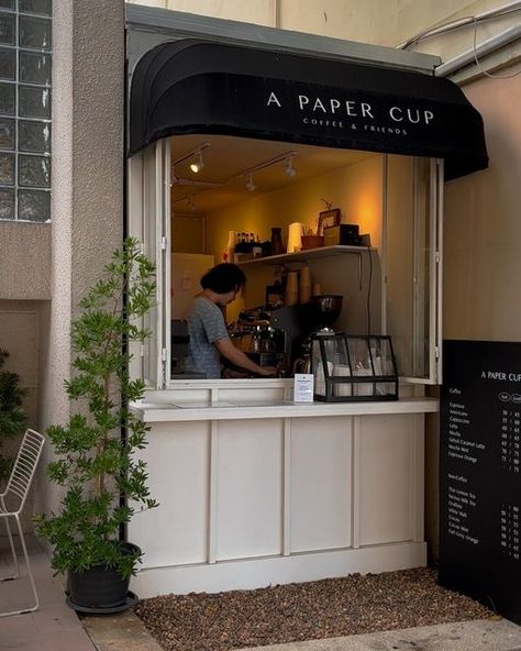 Coffee Shop Awning Ideas, Small Takeaway Cafe, Cute Small Coffee Shops, Van Cafe Design, Coffee Shop Storefront Design, Coffee Shop Cups Ideas, Shed Coffee Shop, Coffee Shop Small Spaces, Coffee To Go Shop