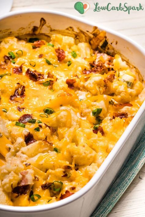 Keto Cauliflower Casserole, Loaded Cauliflower Bake, Cheesy Cauliflower Bake, Cauliflower Bake, Cauliflower Casserole Recipes, Loaded Cauliflower Casserole, Keto Casseroles, Loaded Cauliflower, Keto Side