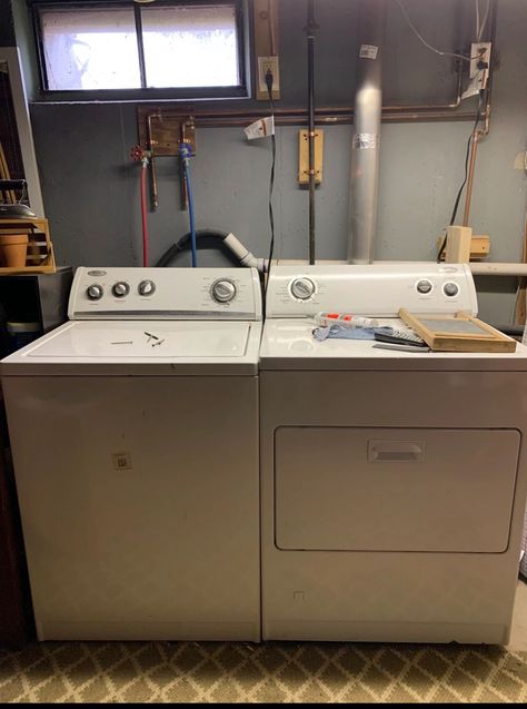 Unfinished Laundry Room Refresh - Before Easy Basement Laundry Room Makeover, Laundry Room Ideas Black And White, Hide Plumbing In Laundry Room, Rental Laundry Room Makeover, Covering Washer And Dryer, Hiding Hvac In Laundry Room, Laundry Nook In Garage, Easy Laundry Room Makeover Budget, Laundry Room With Water Heater In It