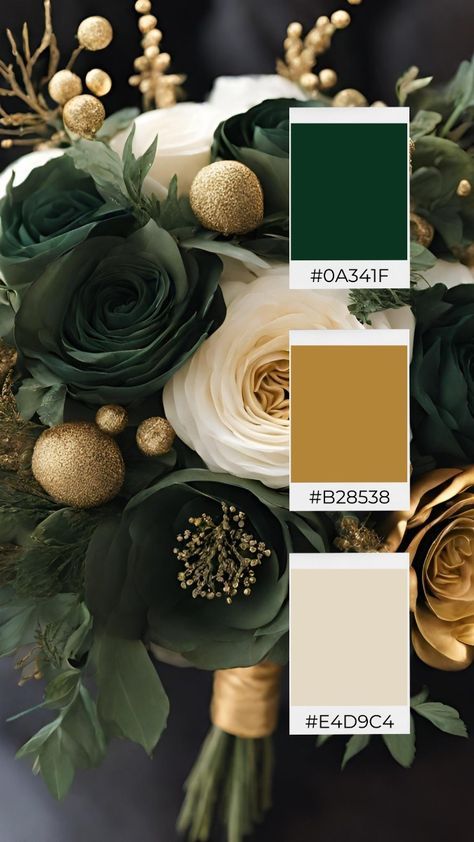 Emerald And Gold Color Scheme, Forest Green Cream Gold Wedding, Emerald And Gold Wedding Colors, Fall Wedding Color Schemes Green, Wedding Colors Gold And Green, Woodland Wedding Color Scheme, Forest Green And Gold Color Palettes, Emerald Wedding Pallet, Fall Wedding Color Palette Green