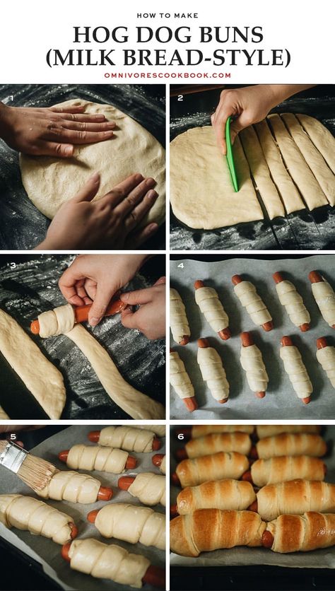 These fun and delicious Chinese hot dog buns use an easy milk bread dough for an extra light and fluffy texture, making them a great snack that children and grownups alike will love anytime! Easy Hot Dog Bun Recipe, Chinese Hot Dog Bun Recipe, Omnivores Cookbook, Easy Hot Dog Buns, Homemade Hot Dog Buns, Bulgarian Bread Recipe, Hot Dog Buns Recipe, Buns Recipe Easy, Easy Flatbread Recipes