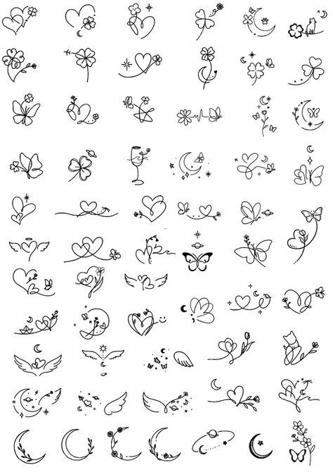 Love Flash Art, Over The Heart Tattoo Placement, Mini Hearts Tattoo, Wedding Tattoo Flash Sheet, Tiny Love Tattoos, Heart Doodle Aesthetic, Mini Doodles Drawing, Heart Flash Tattoo, ليلو وستيتش