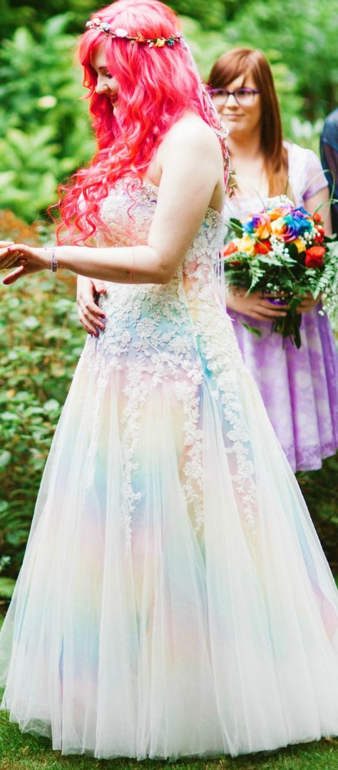 Adding Color To Wedding Dress, Wedding Dress Rainbow, Wedding Dresses Rainbow, Color Changing Wedding Dress, Bright White Wedding Dress, Pastel Rainbow Wedding Dress, Black And Rainbow Wedding, Plus Size Colored Wedding Dresses, Unique Colored Wedding Dresses