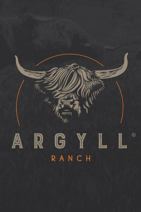 Argyll Ranch is a western style farm logo that shows an illustrated Scottish Highland Cattle for a ranch in Wisconsin. Logo design by Graphic Designer Chris Prescott. Logo inquiries, please visit cprescott.com | ig @prescott.c Show Logo Design, Houston Outlaws, Western Logo Design, Farm Logo Inspiration, Highland Bull, Texas Logo, Western Logo, Ranch Logo, Farm Logo Design