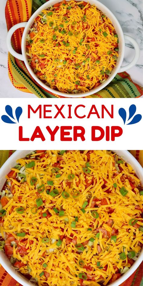 Mexican Layer Dip Layered Dips For Parties, Southwest Dip Recipe, Mexican Layer Dip Recipe, 7 Layer Mexican Dip, Stovetop Appetizers, Layer Dip Recipe, Mexican Dip Recipes, Dip For Potato Chips, Mexican Layer Dip