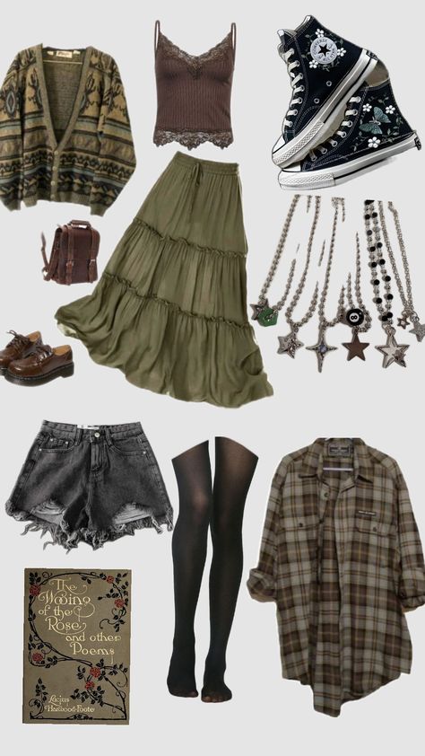 #grunge #green #grungefashion #dark #aesthetic #wishlist #fairycore #fairy #outfit #fitinspo Faerie Grunge Aesthetic, Dark Fairycore Style, Grunge Fairy Aesthetic Outfit, Y2k Fairycore Grunge, Pixie Inspired Outfits, Fairy Grungecore Outfits, Yaelokre Inspired Outfits, Winter Outfits Fairycore, Cottage Witch Aesthetic Outfit