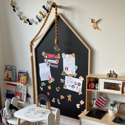 Chalkboard House, House Chalkboard, Small Playroom, Montessori Playroom, Baby Playroom, Toddler Playroom, Kids Playroom Decor, Magnetic Chalkboard, Real Steel