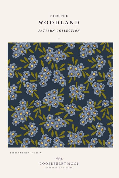 <p class="">Introducing Forget-me-not repeat pattern. Created from a single flower doodle, and digitally compiled and coloured. It’s perfect for home decor and stationery and can be re-coloured or rescaled to suit any project, and is available for licensing.</p> <img class="thumb-image" data-image="https://images.squarespace-cdn.com/content/v1/5723503b356fb098e46a4ee3/1696514272306-0Y4KBUL6Q1JO9NO9SO6E/GM2017_Goo... Gooseberry Moon, Textile Designing, Surface Pattern Design Inspiration, Pajamas Aesthetic, Flower Doodle, Pattern Design Inspiration, Pattern Collection, Interior Design Mood Board, Mood Board Design