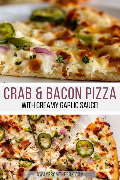 Crab Pizza Recipe, Crab Pizza, Store Bought Dough, Seafood Pizza, Homemade Bacon, Garlic Pizza, Bacon Pizza, Calzone Pizza, Flat Breads