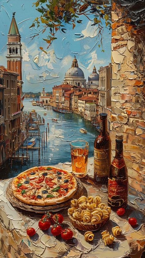 Italian Acrylic Painting, Italian Pictures Art, Famous Historical Paintings, America Painting Ideas, Canal Art Painting, Painting Ideas Italy, Famous Paintings Wallpaper, Italy Art Painting, Pasta Painting