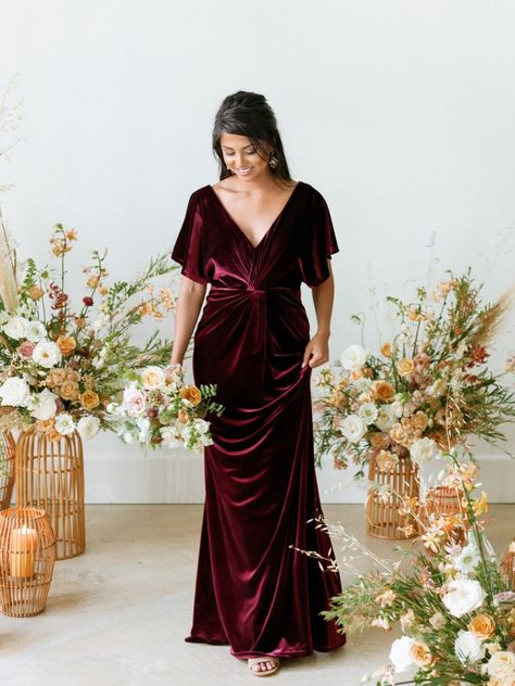 ecd62de20ea67e1c2d933d311b08178adesc51537938ri Revelry Dresses, Velvet Bridesmaid, Bridesmaid Dresses With Sleeves, Velvet Bridesmaid Dresses, Burgundy Bridesmaid, Burgundy Bridesmaid Dresses, Elegante Casual, Bridesmaid Dresses Plus Size, Velvet Dress