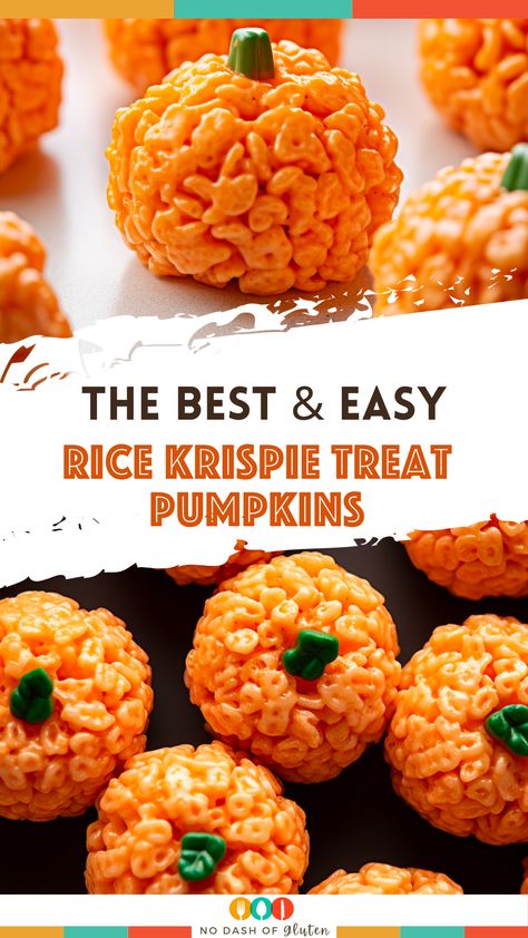 Create your own pumpkin patch with these easy Rice Krispie Treat Pumpkins! Perfect for fall gatherings, they're a fun, no-bake delight that everyone can enjoy. Made with marshmallows, Rice Krispies, and a splash of color, they're as tasty as they are cute. Ideal for Halloween and autumn celebrations. Pin this recipe now and add a touch of whimsy to your festive treats! Rice Krispies Pumpkin Treats, Rice Krispies Pumpkins, Rice Krispie Treats Pumpkin Shape, Rice Crispy Pumpkin Treats, Pumkin Rice Crispy Treats, Rice Crispy Pumpkins Krispie Treats, Rice Crispy Treat Pumpkins, Pumpkin Shaped Rice Crispy Treats, Pumpkin Spice Rice Crispy Treats