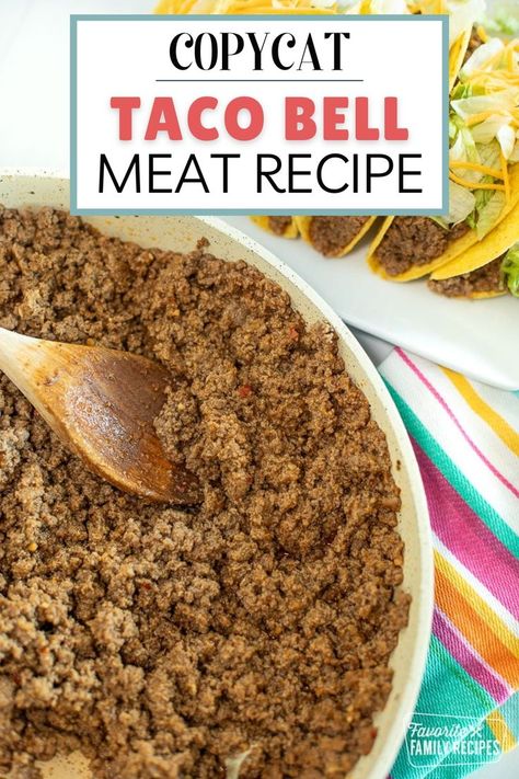 This Copycat Taco Bell Meat recipe tastes just like the real deal. The texture and flavor is spot-on. It’s easy to make, is delicious, and it makes homemade tacos better! This seasoned beef recipe has the same flavors and textures as Taco Bell meat but without all the added ingredients and preservatives. Taco Bell Meat Seasoning, Taco Bell Meat Recipe, Taco Bell Meat, Taco Bell Beef, Taco Meat Seasoning, Copycat Taco Bell, Taco Bell Recipes, Taco Meat Recipes, Taco Seasoning Recipe