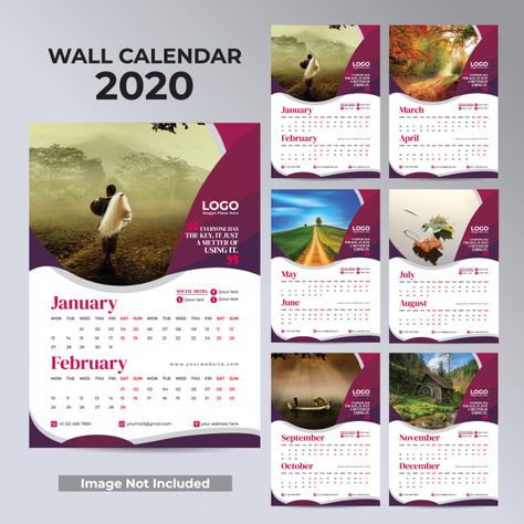 Wall monthly calendar for 2020 year desi... | Free Vector #Freepik #freevector #freecalendar #freebusiness #freenew-year #freedesign Design Journal Layout, Wall Calendar Design Layout, Calander Design, Graphic Design Calendar, Design Kalender, Calendar Logo, Calendar Design Layout, Calendar Design Inspiration, Coffee Table Book Design