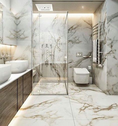 White marble with brown veining Marble Walls, Bathroom Marble, Marble Sink, Decor Baie, Marble Decor, Trendy Bathroom, Bathroom Design Luxury, Farmhouse Bathroom Decor, Bath Room