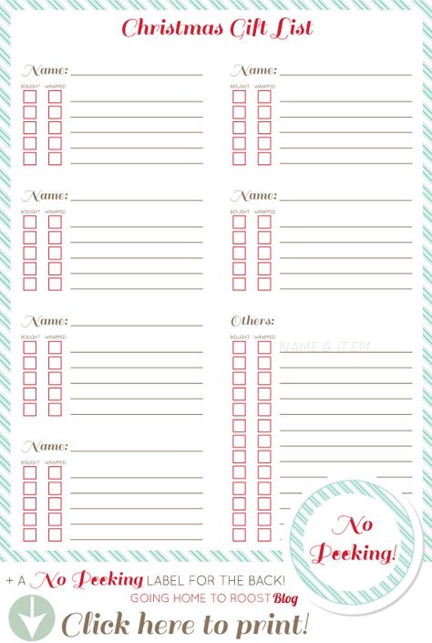 Christmas Lists Printable, Christmas List Organization, Christmas Shopping List Printable Free, Christmas Shopping List Printable, Christmas Gift List Printable, Gift List Printable, Christmas Charts, Ocd Organization, Home To Roost