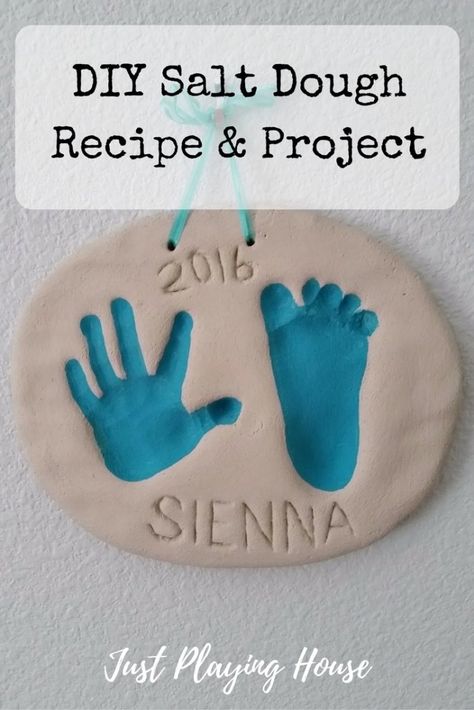 Salt Dough Recipe - DIY Handprint Project - Baby - Kids Craft Diy Salt Dough, Cute Diy Crafts, Salt Dough Crafts, Salt Dough Recipe, Footprint Crafts, Dough Ornaments, Baby Handprint, Handprint Crafts, Salt Dough