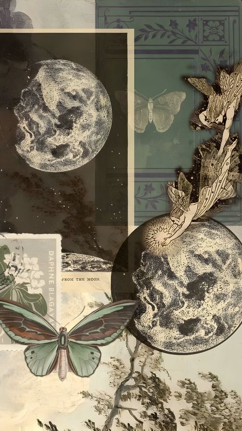 Vintage Wall Wallpaper, Arte Wallpaper Aesthetic, Aestatic Wallper Vintage, Art Wallpaper Aesthetic Vintage, The Moon Aesthetic Wallpaper, Butterfly Vintage Wallpaper, Fondos Vintage Aesthetic, My Aesthetic Wallpaper, Vintage Moon Aesthetic