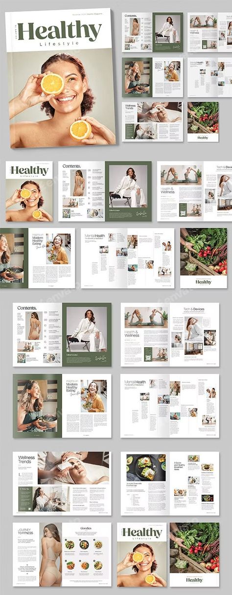 Healthy Lifestyle Magazine Template, Print Templates | GraphicRiver Lifestyle Magazine Layout, Health Magazine Layout, Photobook Ideas, Magazine Cover Ideas, Health Magazine Cover, Powerpoint Ideas, Indesign Magazine, Womens Health Magazine, Magazine Layout Design