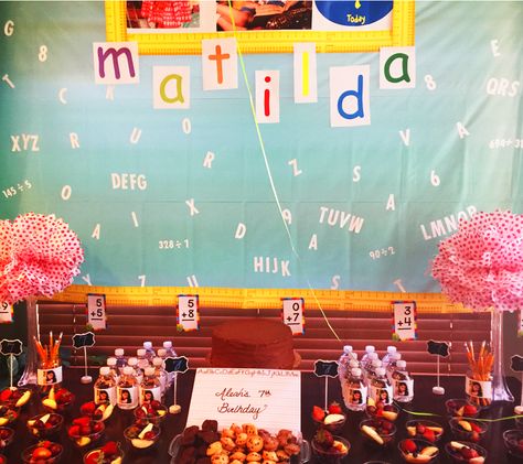 Matilda decor Matilda The Musical Birthday Party, Matilda Birthday Party Ideas, Matilda Party Ideas Roald Dahl, Matilda Party Decorations, Matilda Themed Party, Matilda Birthday Party, Matilda Decorations, Matilda Birthday Party Theme, Matilda Party Ideas