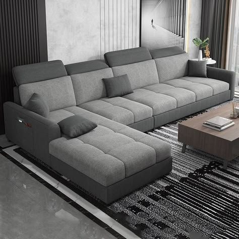 Sofa Ideas L Shape, Sofa Grey Color, Gray L Shape Sofa Living Room, Modern Living Room Sofa Set Grey, Seating Room Designs, L Chair Living Room, Grey L Sofa Living Room, 9 Seater Sofa Design, Grey Sofa L Shape