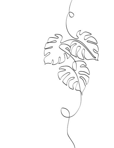 Tropical monstera leaves bush silhouette in line Vector Image Embroidery Designs Line Art, Houseplant Line Drawing, Monstera Sketches, Monstera Plant Tattoo Simple, Monstera Line Tattoo, Monstera Drawn Simple, Tropical Line Drawing, Monstera Fine Line Tattoo, Jungle Line Art