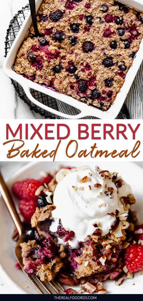 Banana Berry Baked Oatmeal, Mixed Berry Baked Oatmeal, Berry Oatmeal Bake, Berry Baked Oatmeal, Oats Baked, Berry Oatmeal, No Bake Oatmeal Bars, Breakfast Easy, Casserole Easy