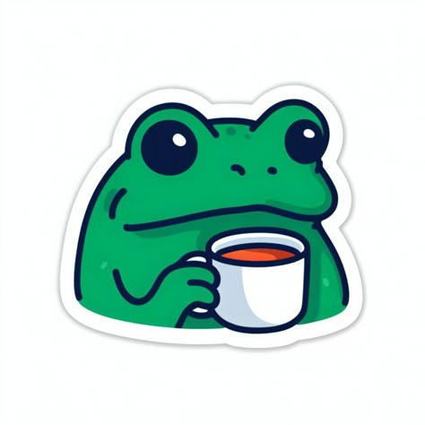 It's tea time and froggie is not too be bothered. Chill sticker for your hot cup of tea🐸 Sticker Ideas Funny, Frog Drinking Tea, Hot Stickers, Cool Frog, Tea Stickers, Frog Stickers, Cup Stickers, Hot Cup Of Tea, Unique Stickers