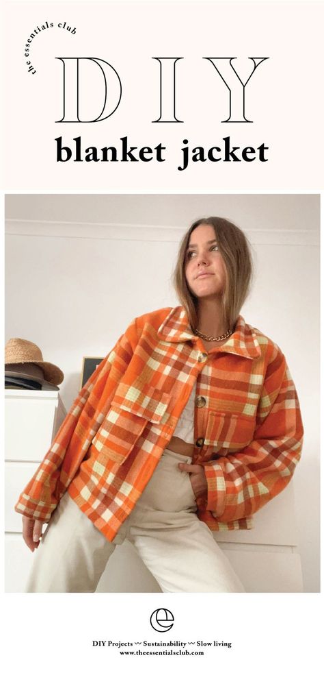 This tutorial takes you through the steps of how to transform a woollen picnic blanket into a cute jacket - the perfect layering winter essential! The DIY process is a fairly straight forward flow and features oversized pockets, lining, buttons and other detailed finishings. Make what you can and ethically source the rest! The Essentials Club is all about sharing the steps to become more resourceful and creative with crafting your own minimal, conscious wardrobe. Layering Winter, Diy Blanket, Winter Sewing, Diy Outfits, Diy Sy, Blanket Jacket, Sewing Machine Projects, Sewing Projects Clothes, Cute Sewing Projects